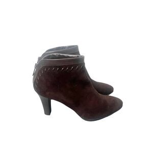 Aquatalia Marvin K. Riley Vera Gomma Dark Brown Suede Back Zip Heel‎ Booties 8.5